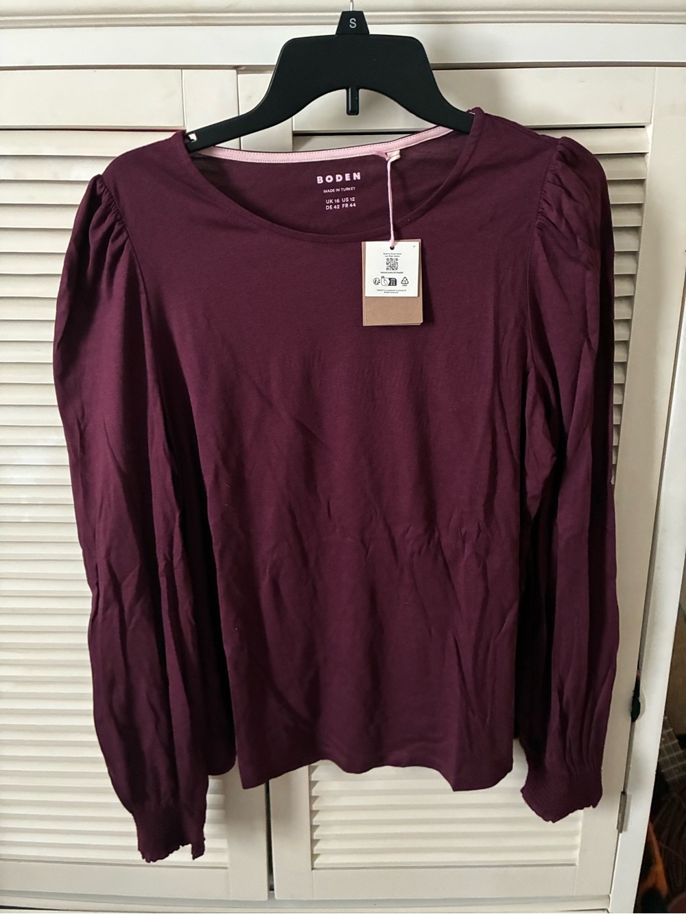 Boden Long Sleeve Puff-Sleeve Tee - Deep Plum